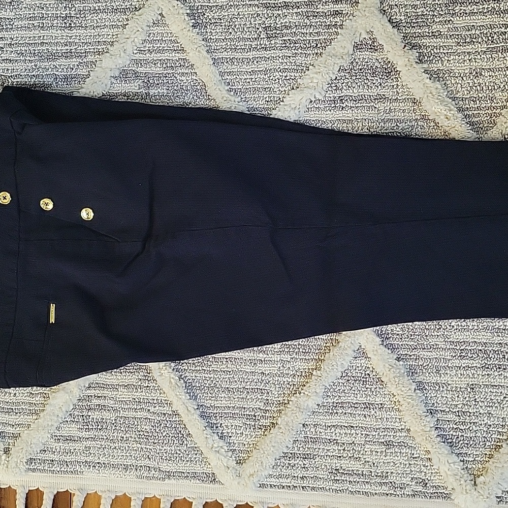 BEAUTIFUL ANNE KLEIN TEXTURED NAVY BLUE PANT SIZE 10